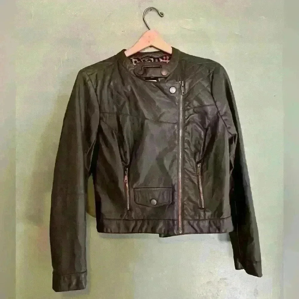 Dollhouse Olive Greeb Faux Leather Bomber Jacket, Size L